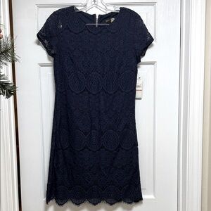 Laundry By Shelli Segal Dark Blue Lined Lace  Dress-2 -NWT